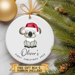 Adorno navideño de koala, adorno personalizado para la primera Navidad del bebé, adorno navideño de recuerdo.