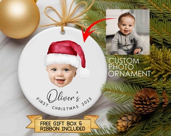 Custom Photo Christmas ornament, Personalised Baby's First Christmas Ornament, Keepsake Christmas Bauble Gift