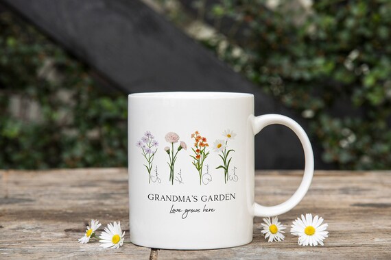 Birth Month Flower Mug, Grandma Garden, Personalised Gift From Grandkids, Nana Mug, Custom Coffee Mug, Birth Flower Gift, Mothers Day Gift