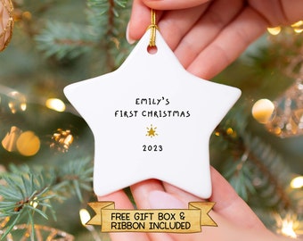 Personalised baby's first Christmas 2023 ceramic star bauble, baby girl bauble, baby boy decoration, 1st Christmas ornament