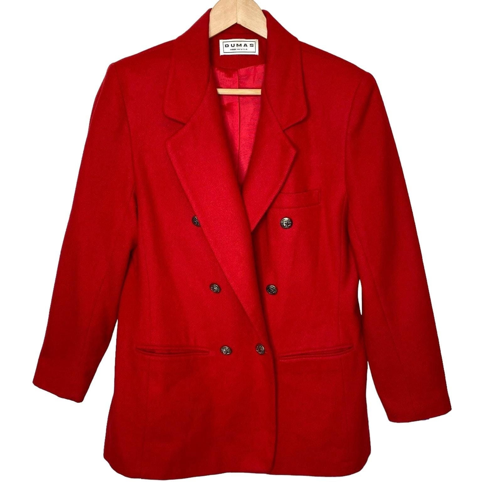ジャケット Double Breasted Red Wool Blazer Vintage Dumas Red Wool Blazer, Womens Classic Preppy Double