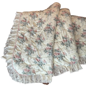 Vintage Croscill Elizabeth Gray Victoria Floral Lace Queen Comforter Quilt