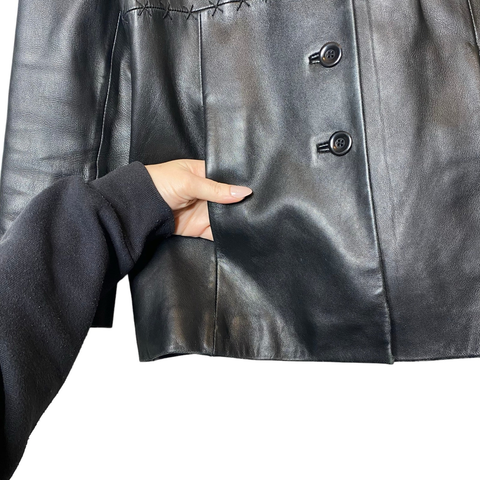 Vintage Caslon Leather Jacket, Vintage Black Lambskin