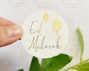 24pc Eid Ramadan Mubarak glossy gold foil handmade stickers for holiday celebration  clean design limited edition