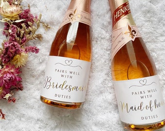 Gold Foil Bridesmaid Proposal Stickers: Mini Champagne Bottle Labels