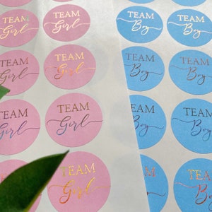 Nouveaux autocollants de baby shower révélateurs de sexe en feuille d'or mat, étiquettes de sexe d'équipe de fête, garçon ou fille d'équipe, annonce de grossesse