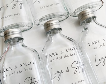 PREORDER Personalized Mini Glass Bottle Favors, Custom Sticker, 50ml