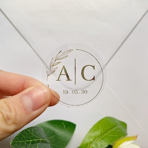 Nuevas pegatinas PERSONALIZADAS con LÁMINA DORADA, iniciales de boda, pegatinas transparentes, invitaciones de boda, pegatinas de invitación, pegatinas de agradecimiento, pegatinas minimalistas para guardar la fecha