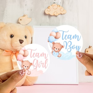 24-delige schattige beer gender reveal babyshower stickers glanzend of mat gender stickers party team labels jongen of team meisje zwangerschapsaankondiging