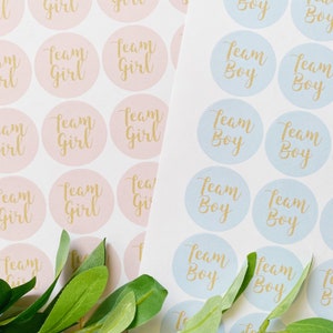 NUEVO género revela pegatinas de baby shower brillo o mate pegatinas de género fiesta equipo niño o equipo chica etiquetas anuncio de embarazo