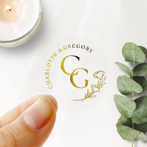Gold Foil Wedding Initial Stickers: Personalized Invitation Seals