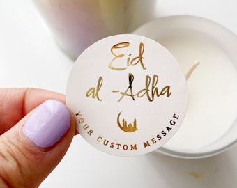 Eid Al adha Ramadan Mubarak  glossy gold foil custom made customise stickers for holiday celebration clean design limited edition