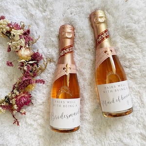Mini autocollant de bouteille de champagne de demoiselles d'honneur boîtes de proposition cadeau de demoiselle d'honneur autocollants de champagne étiquette autocollants de mariage minimalistes