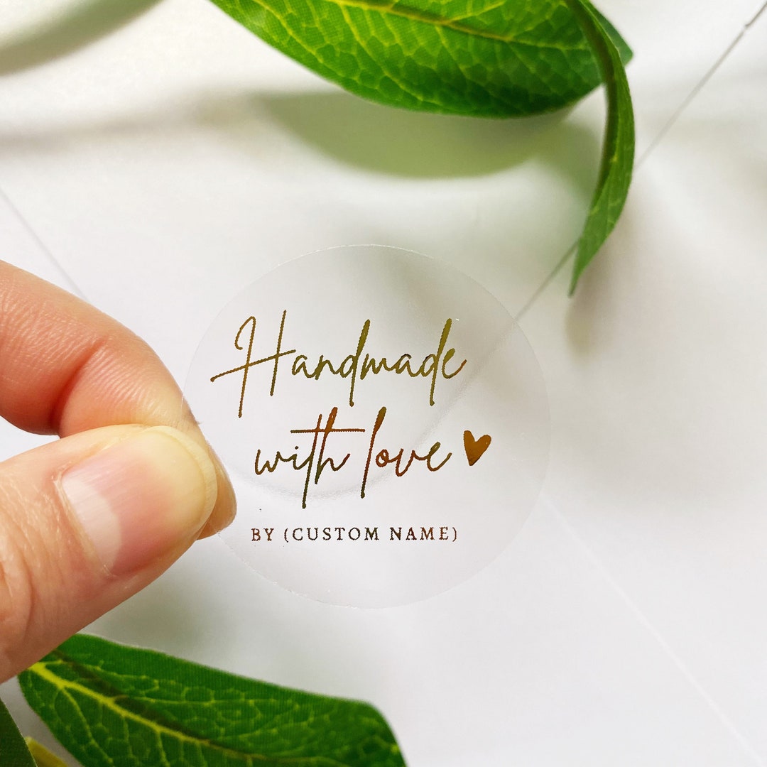 Custom Gold Foil Thank You Stickers: Handmade With Love, Clear Business ...