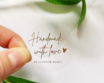 48pc custom handmade with love minimalist gold foil custom clear Thank you stickers for orders small business clean design