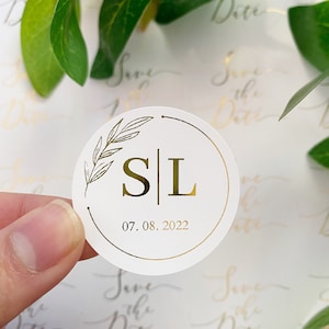 Neue GOLD FOLIE CUSTOM Aufkleber Hochzeit Initialen Glanz Aufkleber Hochzeit lädt Einladungsaufkleber Danke Aufkleber minimal Save the Date