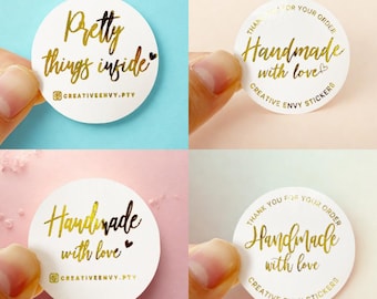 24-96pc custom handmade with love minimalist gold foil custom thank you stickers for orders small business made with love personalised
