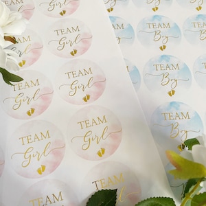 24 pièces autocollants de baby shower révélant le genre, brillants, genre feuille d'or, équipe de fête, garçon ou fille, étiquettes, annonce de grossesse