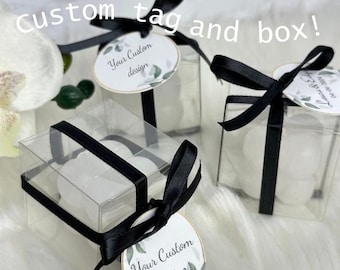Custom empty clear 2inch PVC Cubes | Personalized Tag & Box | Baby Shower Party Favor | Bridal Shower Favor | Wedding Candy Favor | Birthday