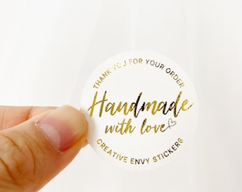 24-96pc custom handmade with love minimalist gold foil custom thank you stickers for orders small business made with love personalised