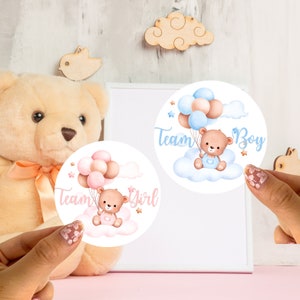 24pc lindo oso género revelar baby shower pegatinas brillo o mate género pegatinas partido equipo niño o equipo chica etiquetas anuncio de embarazo