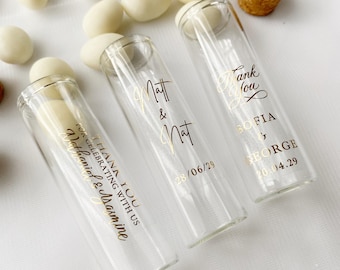 Custom personalised Fillable Glass Test Tubes – Wedding Favours, Baby Shower, Christening Bomboniere Containers | Candy, Salts, Tea & Spice