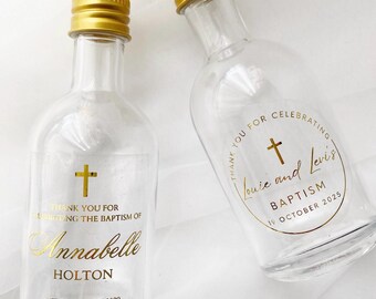 Personalized Baptism Christening Communion Favor: 50ml Glass Bottle with Gold/Silver Sticker
