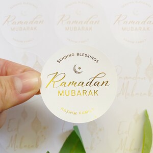 Adesivos personalizados personalizados com folha de ouro brilhante Eid Ramadan Mubarak para comemoração de feriados, design limpo, edição limitada