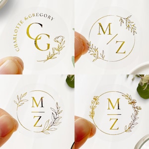 Gold Foil Wedding Initial Stickers: Personalized Invitation Seals