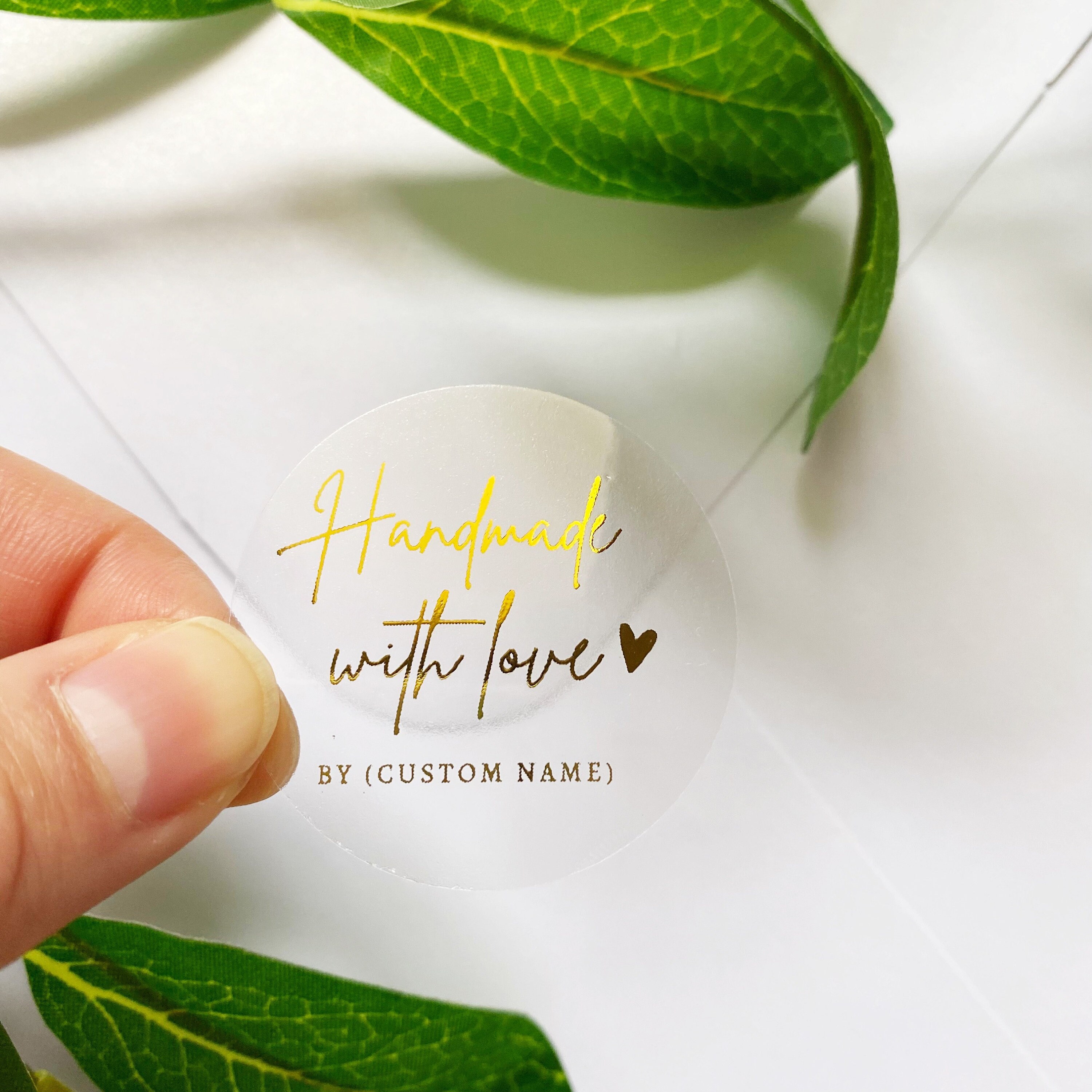 Custom Gold Foil Thank You Stickers: Handmade With Love, Clear Business ...