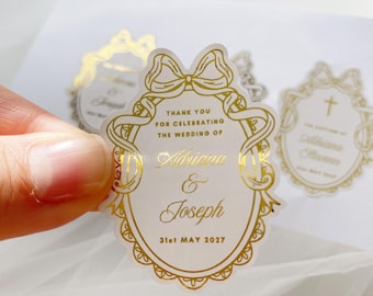 Gold Foil Wedding party birthday baby shower Stickers: Personalized Baptism, wedding Invitation Seals