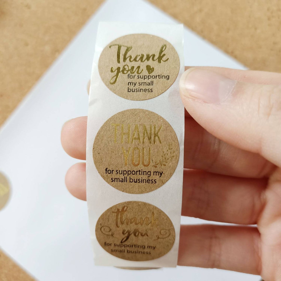 100pc Boho Rustic Kraft Gold Foil Elegant Thank You Stickers Minimal ...