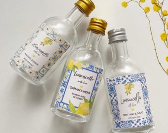 Personalized Custom Limoncello Favor Glass Bottles: DIY Wedding Bonbonniere (50ml)