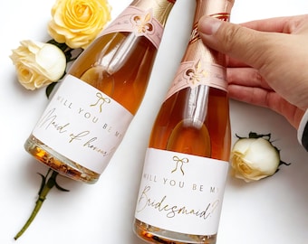 Bridesmaid Proposal Champagne Stickers: Mini Wine Bottle Labels