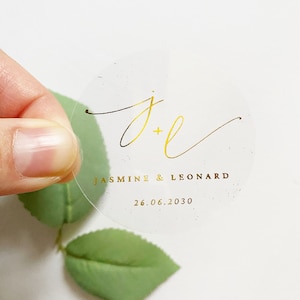 Nuevas pegatinas PERSONALIZADAS con LÁMINA DORADA, iniciales de boda, pegatinas transparentes, invitaciones de boda, pegatinas de invitación, pegatinas de agradecimiento, pegatinas minimalistas para guardar la fecha
