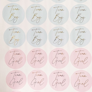 24 st NIEUWE gender reveal babyshower stickers gloss gender goudfolie party team jongen of team meisje labels zwangerschap aankondiging
