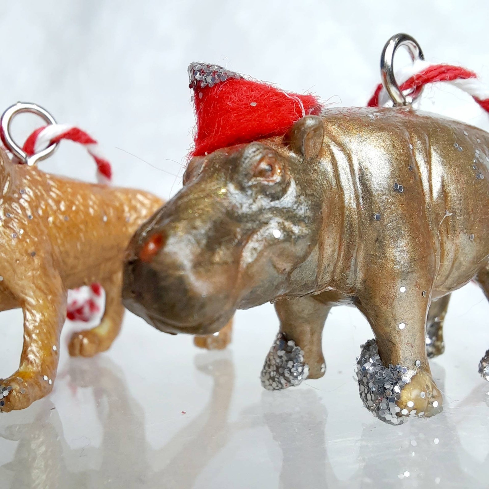 Set of 4 animal Christmas tree decorations eco friendly lion Etsy