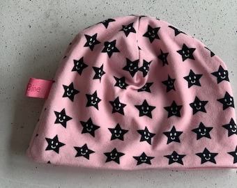 Baby Mütze Beanie rosa Sterne 34 cm