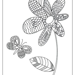 Printable Flower and Butterfly Coloring Page, Instant PDF + JPG ...