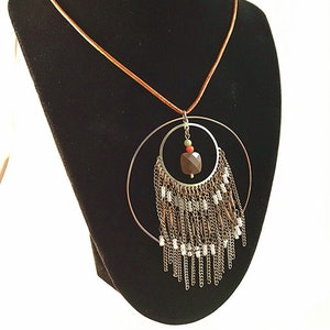 Necklace - Long Adjustable Leather cord Dangle Pendant