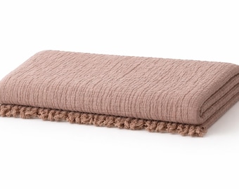 Brown Muslin Blanket Reversible Cotton Gauze Bedspread with Tassels Soft Breathable Lightweight Bed Cover