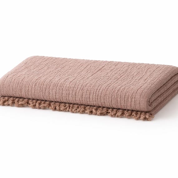 Braune Musselin Decke Wendbar Baumwoll Gaze Tagesdecke mit Quasten Atmungsaktiv Leicht