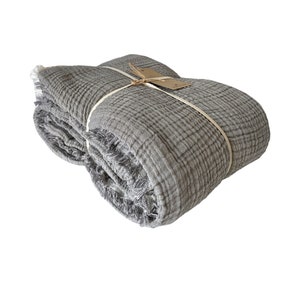 Muslin Bedspread Muslin Blanket 4 Layers Soft 100% Turkish Cotton Muslin Bed Cover Reversible Coverlet Anthracite Grey with Size Options