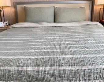 Striped Muslin Bed Cover: 100% Turkish Cotton Reversible Blanket