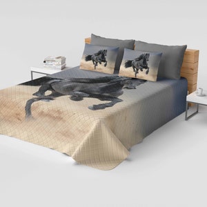 Animals Bedding, Horses Themed Full/Queen Size Unique Bedspread/Coverlet Set, Girls Boys Bedding, 5 Pieces,