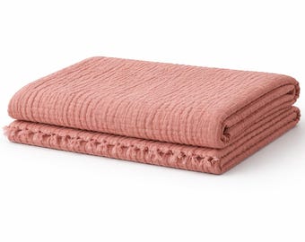 Brick Muslin Blanket Reversible 4 Layer Cotton Gauze Throw Soft Breathable Lightweight Bedspread