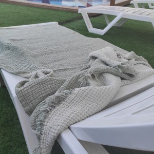 Muslin Beach Towel 100% Turkish Cotton, Four Layers, Soft Gauze Reversible Coverlet Sage Green 35x65&quot; inches (90x170cm)