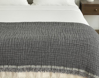 Muslin Bedspread – 4 Layer Anthracite Cotton, Soft, Cozy, Wedding & Housewarming Gift 91x95 inch