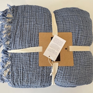 Indigo Blue Muslin Blanket – 4 Layer 100% Cotton Gauze Throw, Soft Muslin Bed Cover, Adult Bedding with Size Options
