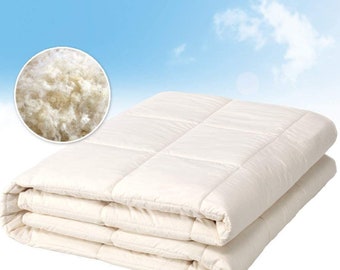 100% Wool Filled Comforter for All Seasons, Encased in Cotton Down Alternative Comforter, Duvet Insert, Off White, Twin or Full/Queen Size